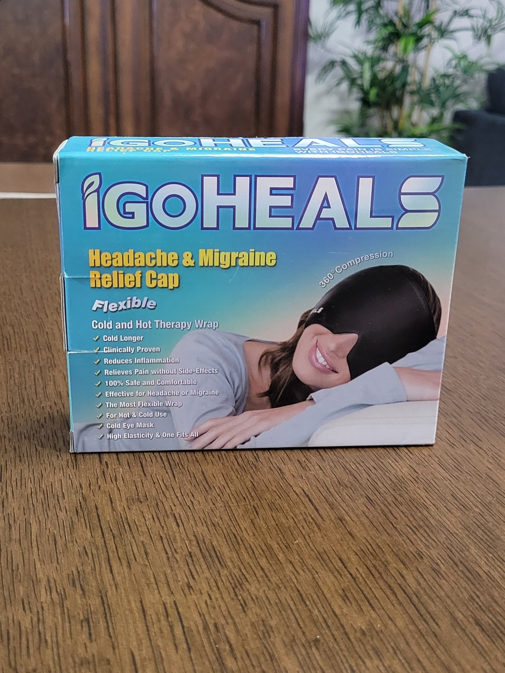 iGoHeals Black Headache & Migraine Relief Cap - Flexible Cold/Hot Therapy Wrap